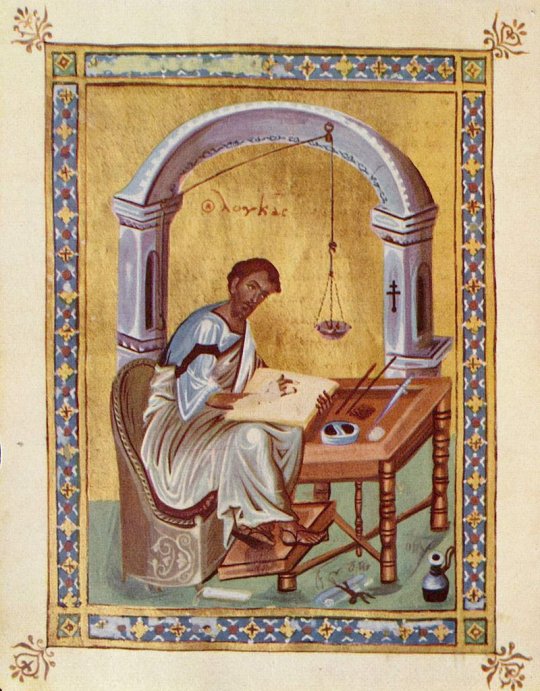 ლუკა მახარებელი სახარების წერის დროს - ბიზანტია. მე-10 საუკუნის ნამუშევარი