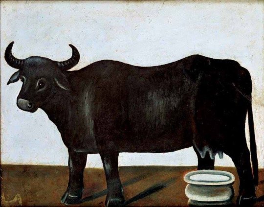შავი ძროხა თეთრ ფონზე. ფიროსმანი