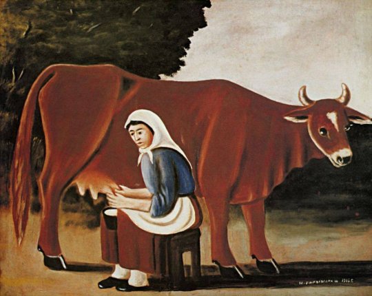 ქალი წველის ძროხას. ფიროსმანი