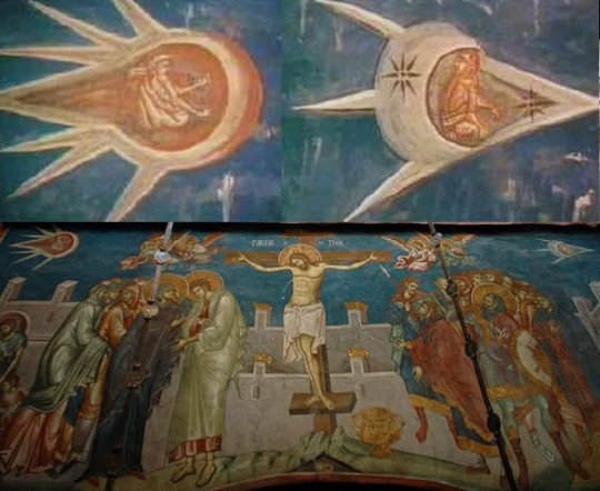 ამოუცნობი მფრინავი ობიექტები ქრისტეს ჯვარცმის ფრესკაზე კოსოვოში