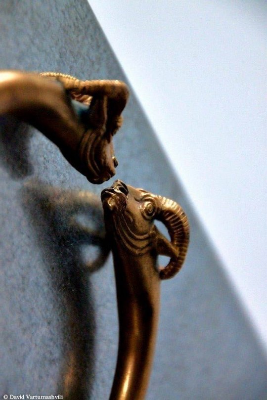 ოქროს კოლხური სამაჯურის თავები ვერძების გამოსახულებით. ვანი. ძვ.წ. V ს.
