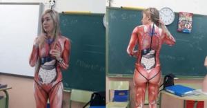 მასწავლებელმა გაკვეთილი კოსტიუმში გამოწყობილმა ჩაატარა, რომელზეც ადამიანის ორგანოები იყო გამოსახული