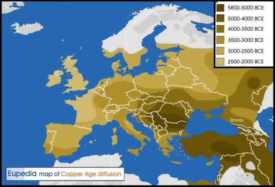 სპილენძის გავრცელება ევროპაში ძვ.წ. 5800 - ძვ.წ. 2000 წლებში