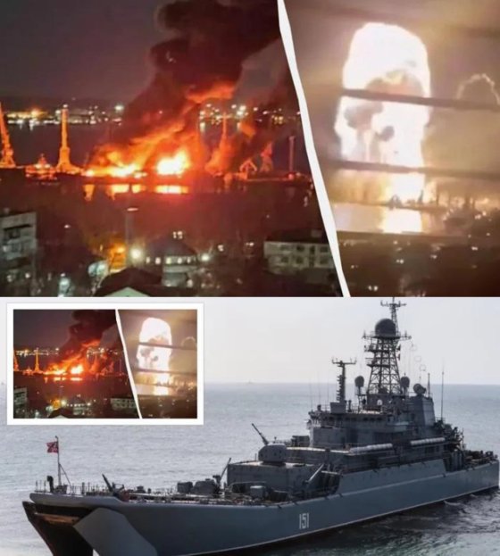 უკრაინულმა დრონებმა რუსეთის შავი ზღვის ფლოტის დიდი სადესანტო ხომალდი "ნოვოჩერკასკი" გაანადურეს