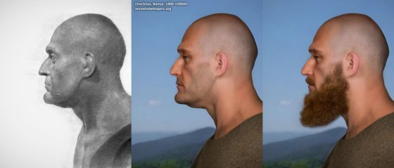 Facial reconstruction of a Chechen man buried in a kurgan in Bamut, dating back to 1400-1500 AD